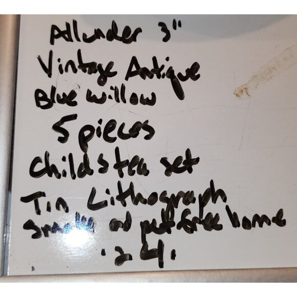 Vintage Toy Blue Willow China Tea Set Antique Metal Miniature - Picture 8 of 8